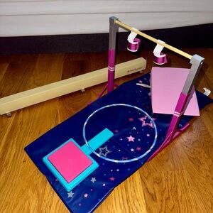 American Girl Gymnastics Set with Pink and Blue Accessories